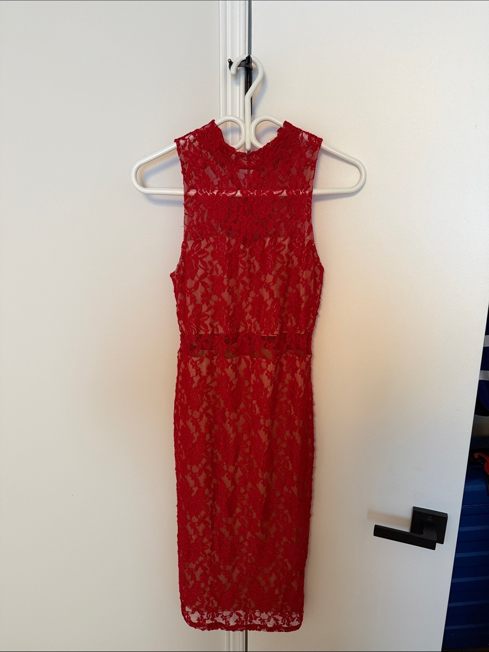 love, Fire Red Lace Sheath Dress